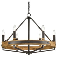 Corey Iron & Oak Wood 6 Light Pendant